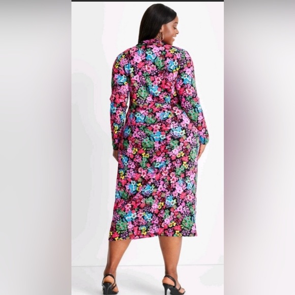 FUTURE COLLECTIVE Floral Long Sleeve Mock Neck Ruched Dress Kahlana B. Brown - Picture 6 of 11